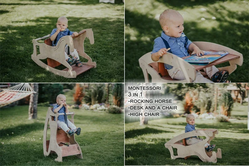 montessori rocking chair 3 in 1 wood rocking toy wood rocking horse