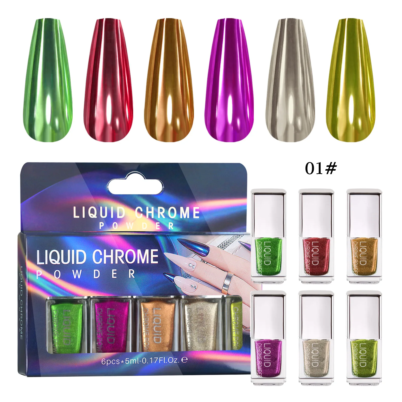 Nail Art Liquid MCB Laser Magic Mirror Powder No Fly Powder Liquid Mirror Flour Magic Sleeve Nail Art Decor Manicure
