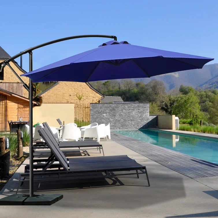 3M Outdoor Garden Patio Hanging Sun Umbrella 8 Ribs Offset Cantilever Polyester UV Protection Modern Design Exterior Furniture