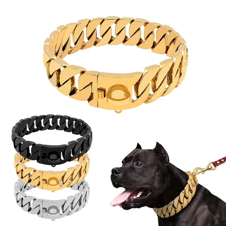 collares para perros pet animaux laisse pour chien collier Dog cat leash coleira pet Stainless Steel Cuban Link Dog Collar Chain