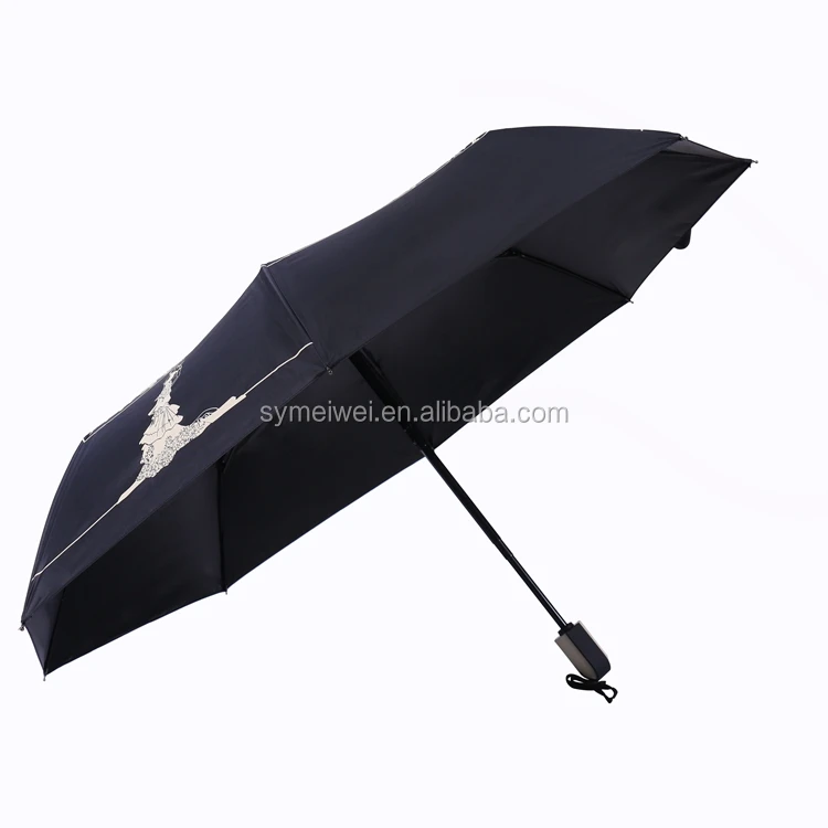 Auto-Open 3-Fold Black UV Umbrella African Pattern Custom Logo Print Flower Plastic Business Promotion Gift