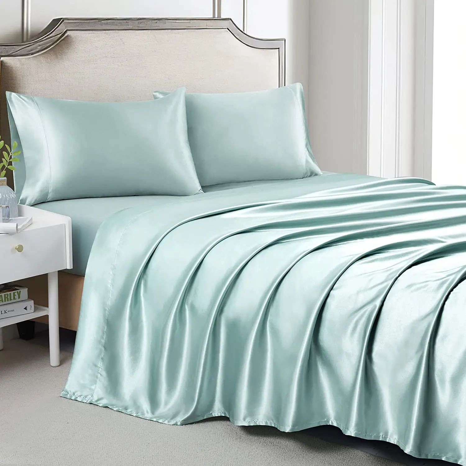 Hot sale 4 pcs bed sheets sets Satin sabanas flat sheet fitted flat sheets pillow covers