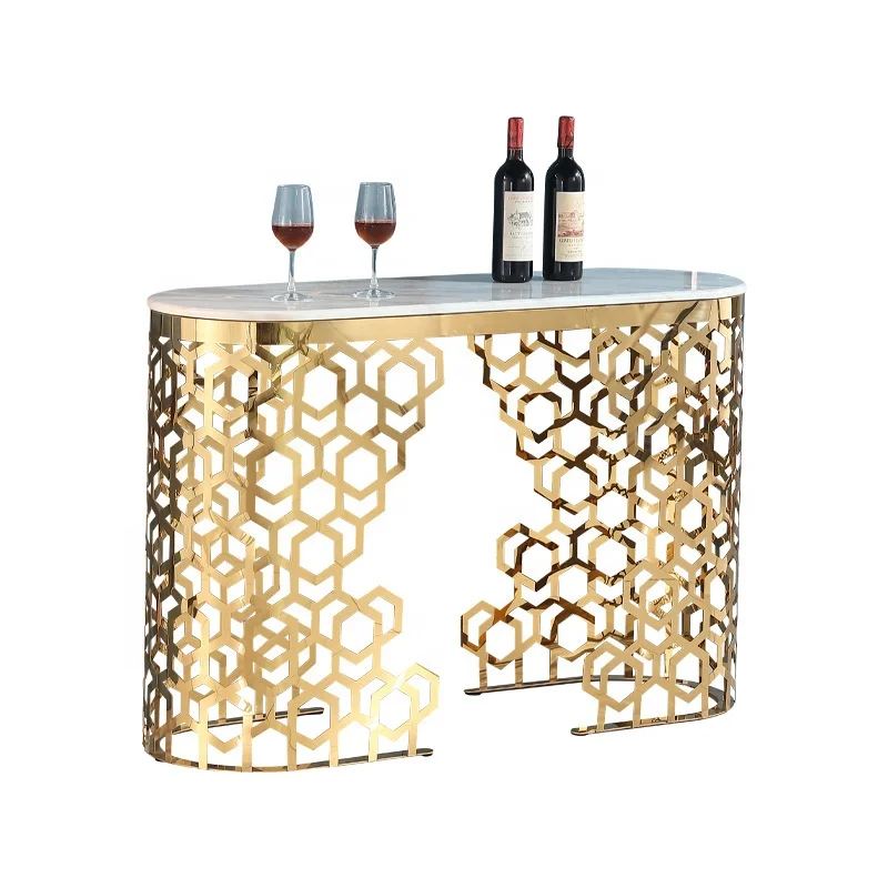 Luxury Gold Metal Frame With Natural Marble Top Console Table Living Room Foyer Hallway Table