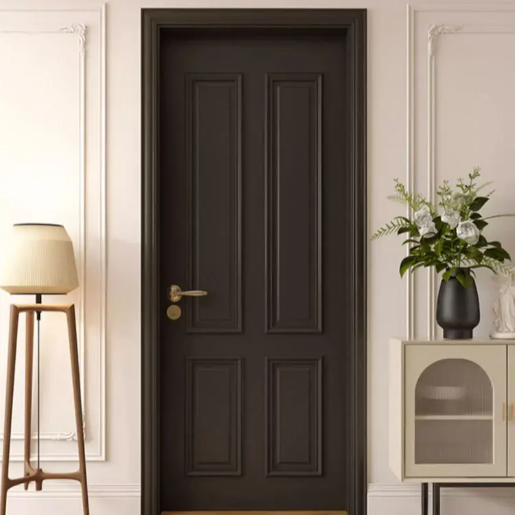 Interior black solid wood door wood molding factory price simple design for office interior