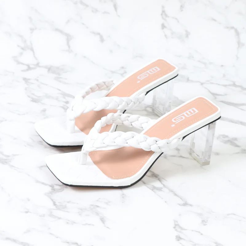 
2021SS Women Lady Female Casual Sandals Open-Toed Clear Chunky High Heel Sandals Flip Flops Heels 