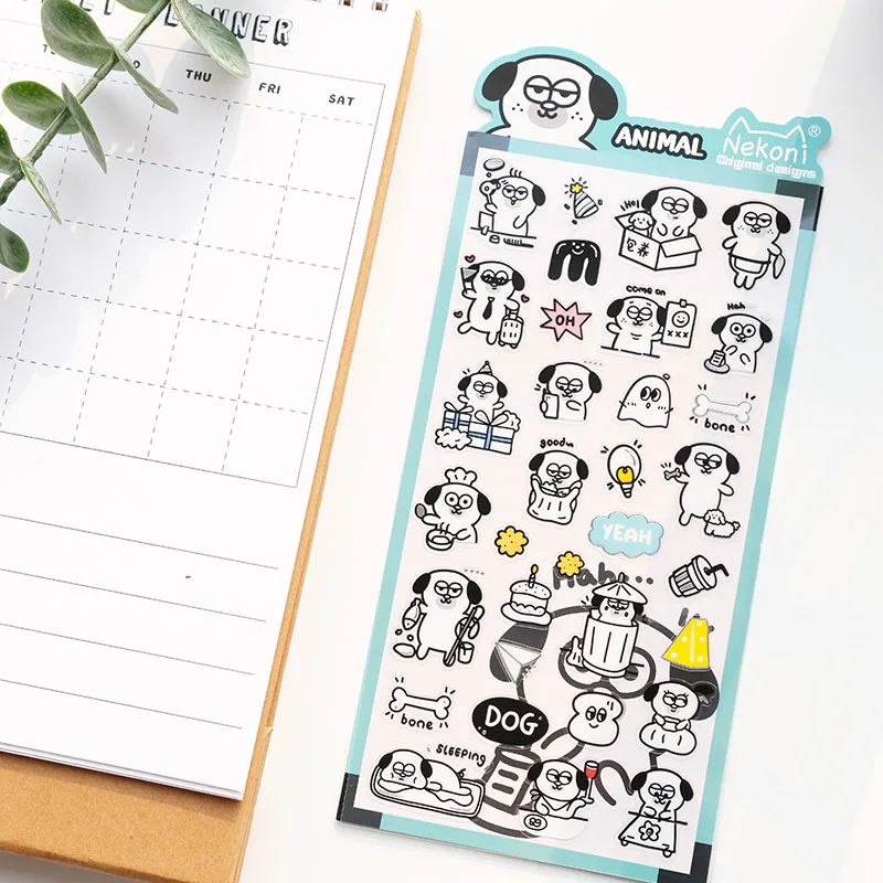 Nekoni Original Designs Animal Stickers Sheet Waterproof Stickers Sheep Panda Dog Bear PVC Decals Vinyl Sticker Planner Decals