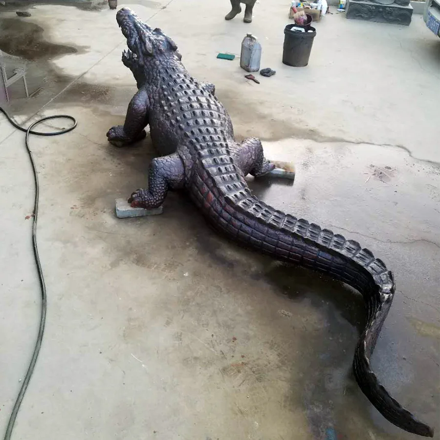 Realistic Life Size Bronze Crocodile Sculpture Metal Brass Water Animal Statue