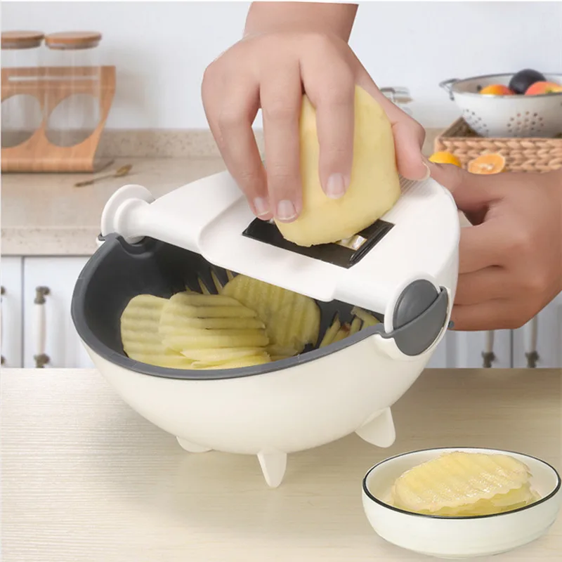 
Kitchen Vegetable Chopper Multi Adjustable Blade Julienne Slicer with/Drain Basket Veggie Cheese Grater Set 