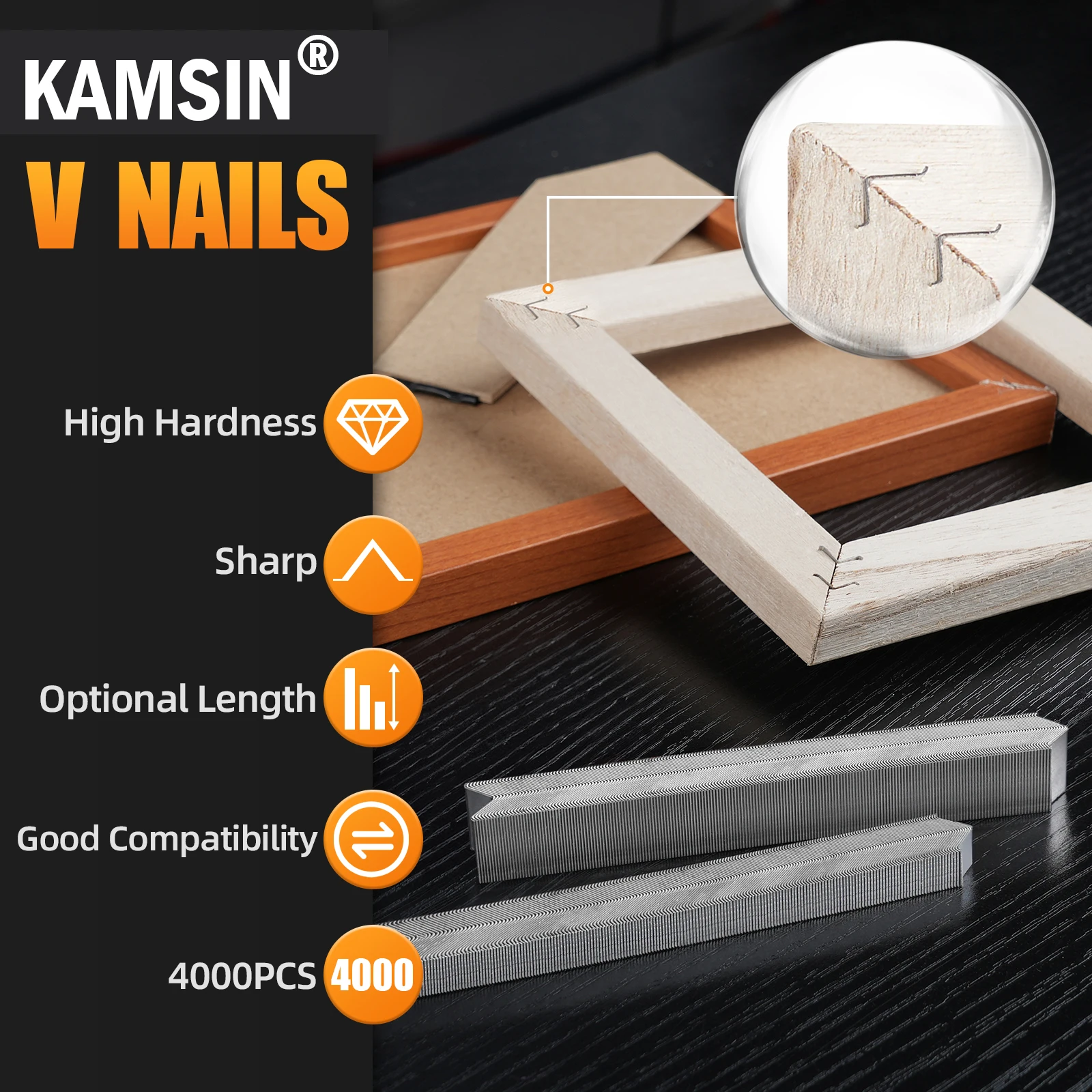 KAMSIN 3/16' (5mm) V Nails, 4000PCS, 30 Gauge Picture Framing Nails for V Nailer in Joining Wood Corners, Picture Frames Making