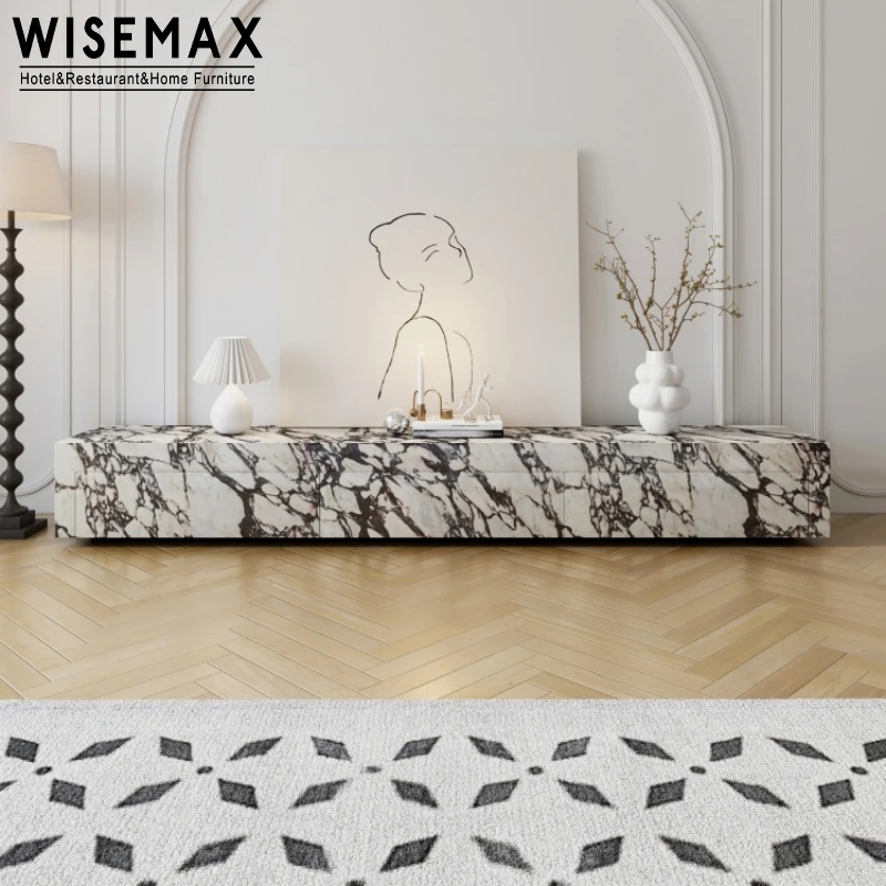 WISEMAX FURNITURE Simple modern luxury retractable bedroom Nordic marble TV cabinet TV stands for living room