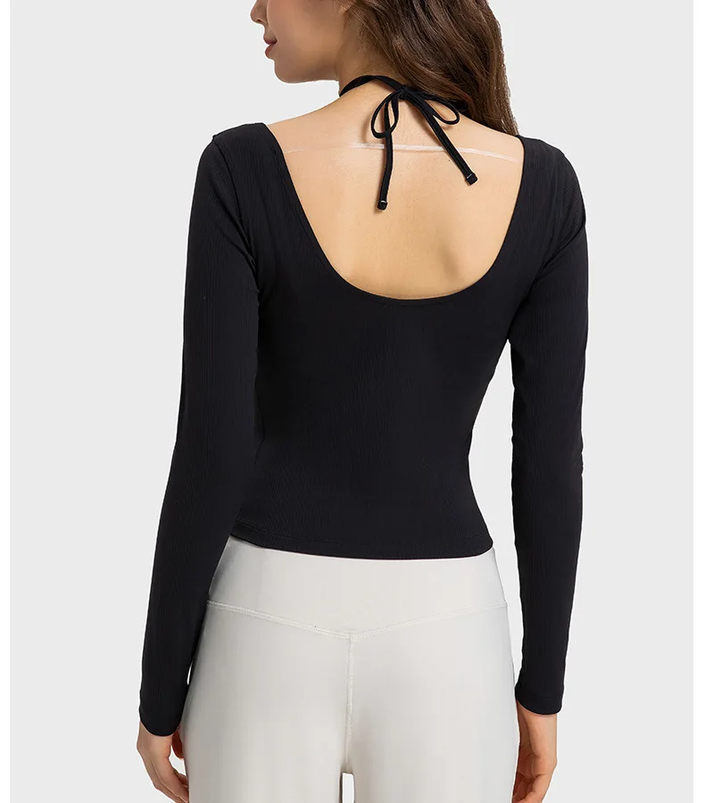 Womens long sleeve dance yoga solid soccer shirt t-shirt quick drying running elastic top yoga wear