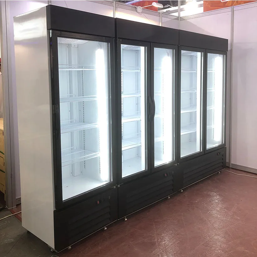 Painted Steel Fan Cooling Plastic Coated 220V Supermarket Glass Door Merchandising Cooler Beverage Refrigerator