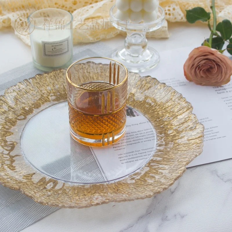 XiangJin 330mm Gold Fancy Rim Glass plastic Charger Plates Wedding Wholesale Western Steak Pad Table Chargers Plates Wedding