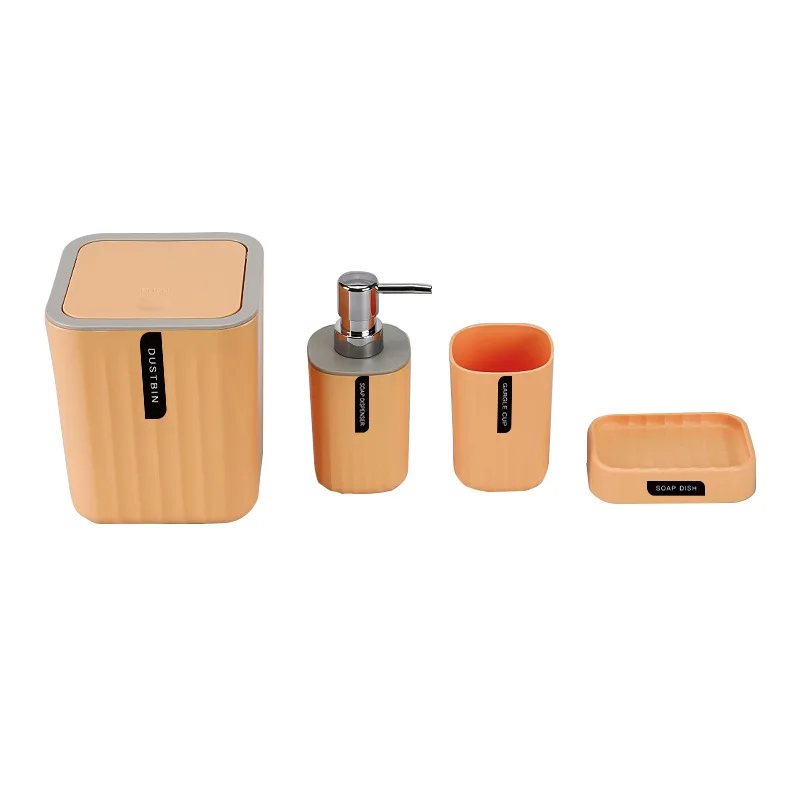 Nordic Design 4 Piece Plastic Bathroom Accessories Set Included Trash Can Soap Dispenser Cup Soap Dish