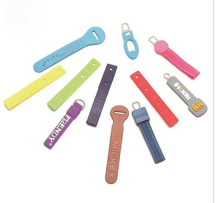 rubber custom embossed logo rubber zipper pull clear zipper puller