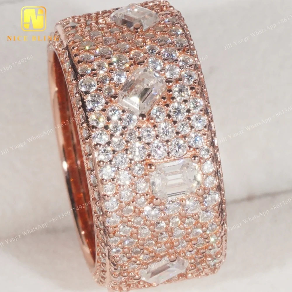 NEW ARRIVAL Affordable Fancy Shape Band Ring Emerald Moissanite Championship Ring 925 rings for men hip hop Fine Jewelry