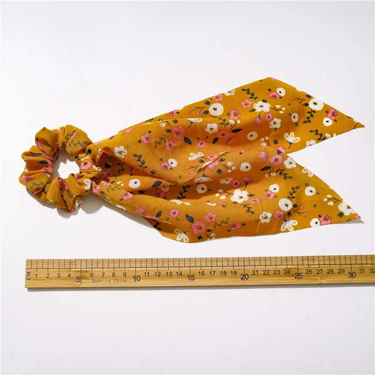 Chiffon Floral Printed Elastic Ties Ponytail Knot Hairband Women Hair Ponytail Ladies Flower Hair Scarf Scrunchies With Bow