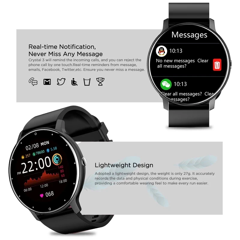 ew Smart Watch Men Women Full Touch Screen Sport Fitness Watch IP67 Waterproof For Android IOS Smartwatch Men