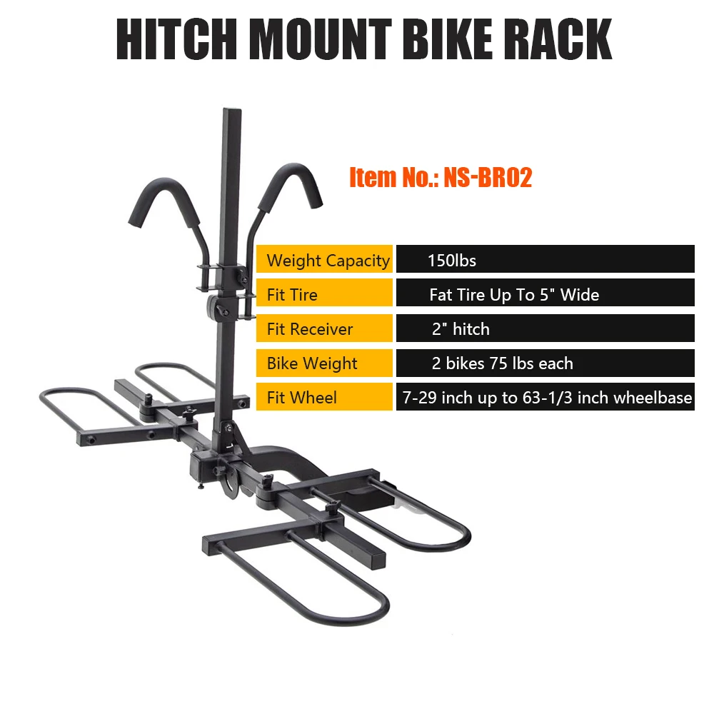 Tiltable 2 e-bikes Fit 17-29 inch Wheel Hitch Mount Standard and Fat Tire Electric Bike Rack for RV SUV Car Vehicle