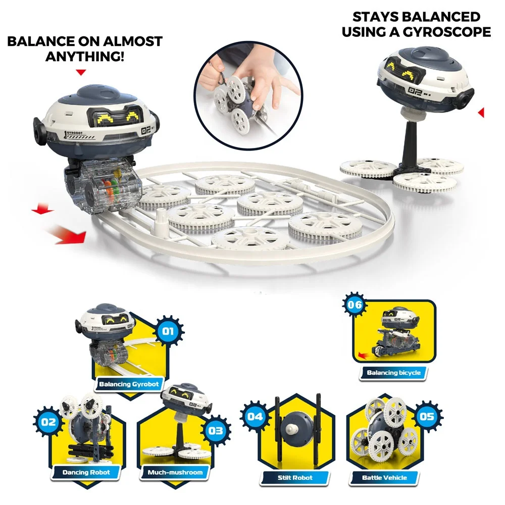 6 in 1 mechanical gyro robot kit kids diy assemble pull rod gear gyroscope robot building blocks STEAM scientific experiment set