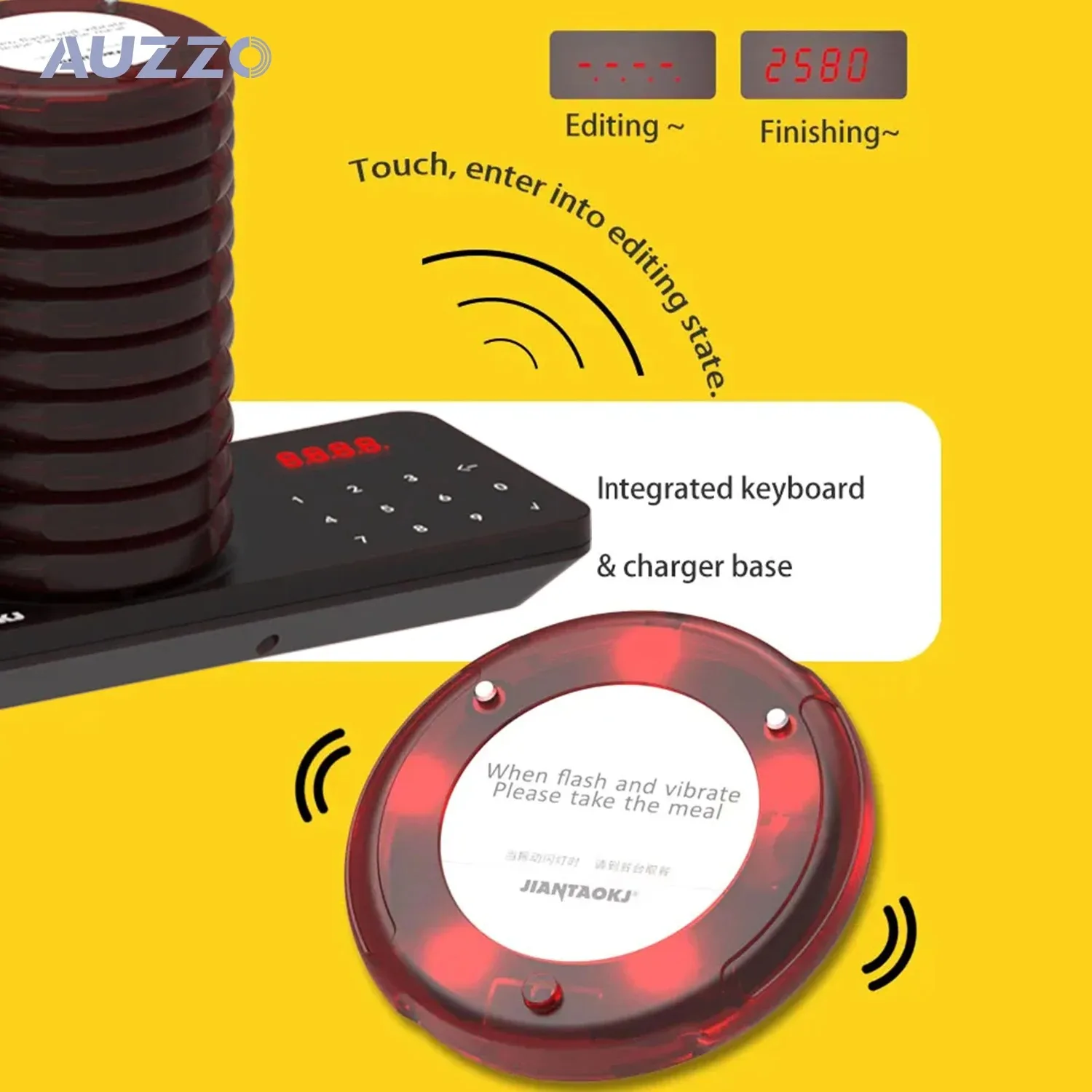 Restaurant Wireless Queue Calling Equipment Distance 3km Vibrating Pager System Coaster Guest Pager