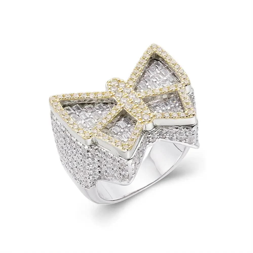 New Design Custom Hip Hop Jewelry Two Tones Iced out Zircon Diamond Emerald Cut 925 Sterling Silver Butterfly Rings