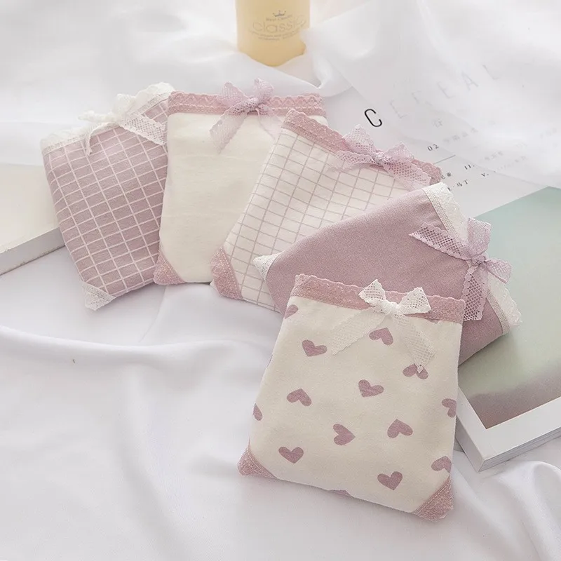Cheap Comfortable Breathable Underwear Pink And White Girls Sexy Photo Cotton Strech Women Panty