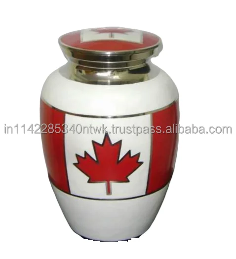 Canadian American Flag Brass Cremation Urn For Human Ashes Adult Style Funeral Supplies Memorial Ashes Brass Metal Urn Keepsake
