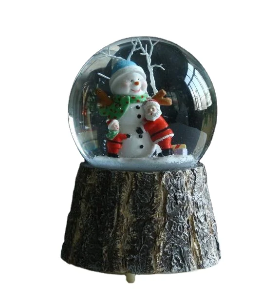 Customized 100MM Christmas Snow Globe With Music Box , Automatic Snow Drift Christmas Water Globe For Home Decoration