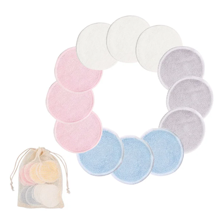 Round Bamboo Fiber Charcoal Velvet Hemp Microfiber Reusable Makeup Remover Washable Cotton Pads Facial Cleaning Pad