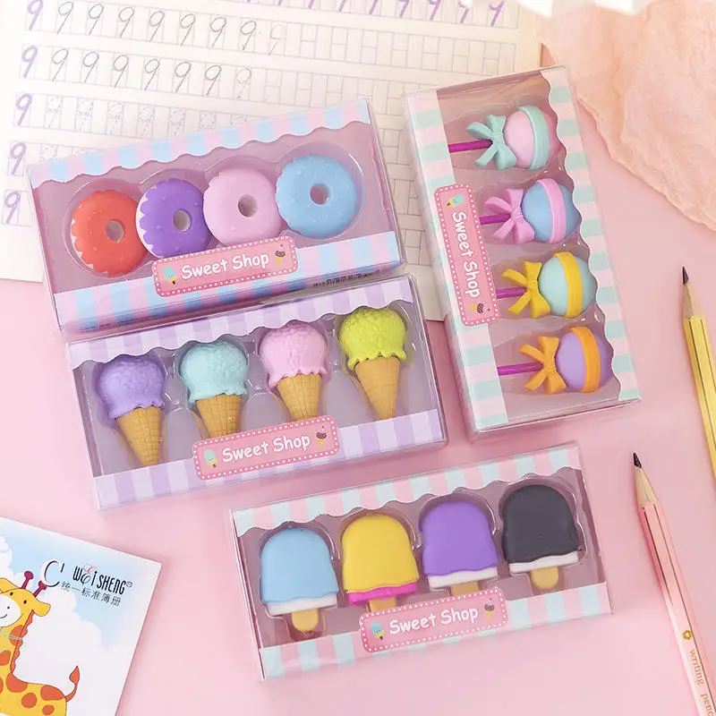 Hot Stationery Kawaii Ice Cream Cookies Shape Eraser Odm Oem 3D Pencil Eraser For Gift