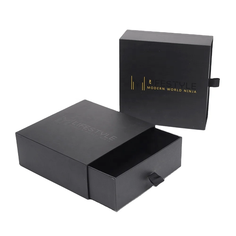 Wholesale Spot UV Black Custom Logo Printed Perfume Gold Foil Luxury Hot Stamping Rigid Drawer Sliding Gift Packaging Box