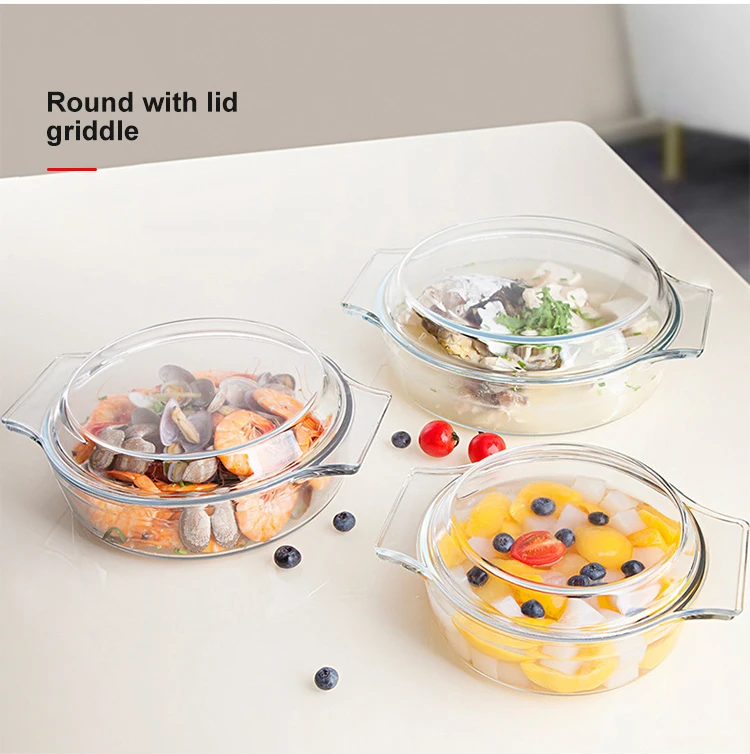 Glass Cooking Tray Tempering Oven Ware Glass Plates Kitchen Cook Bowel Glasses Bake Glass Pan with Dust Proof