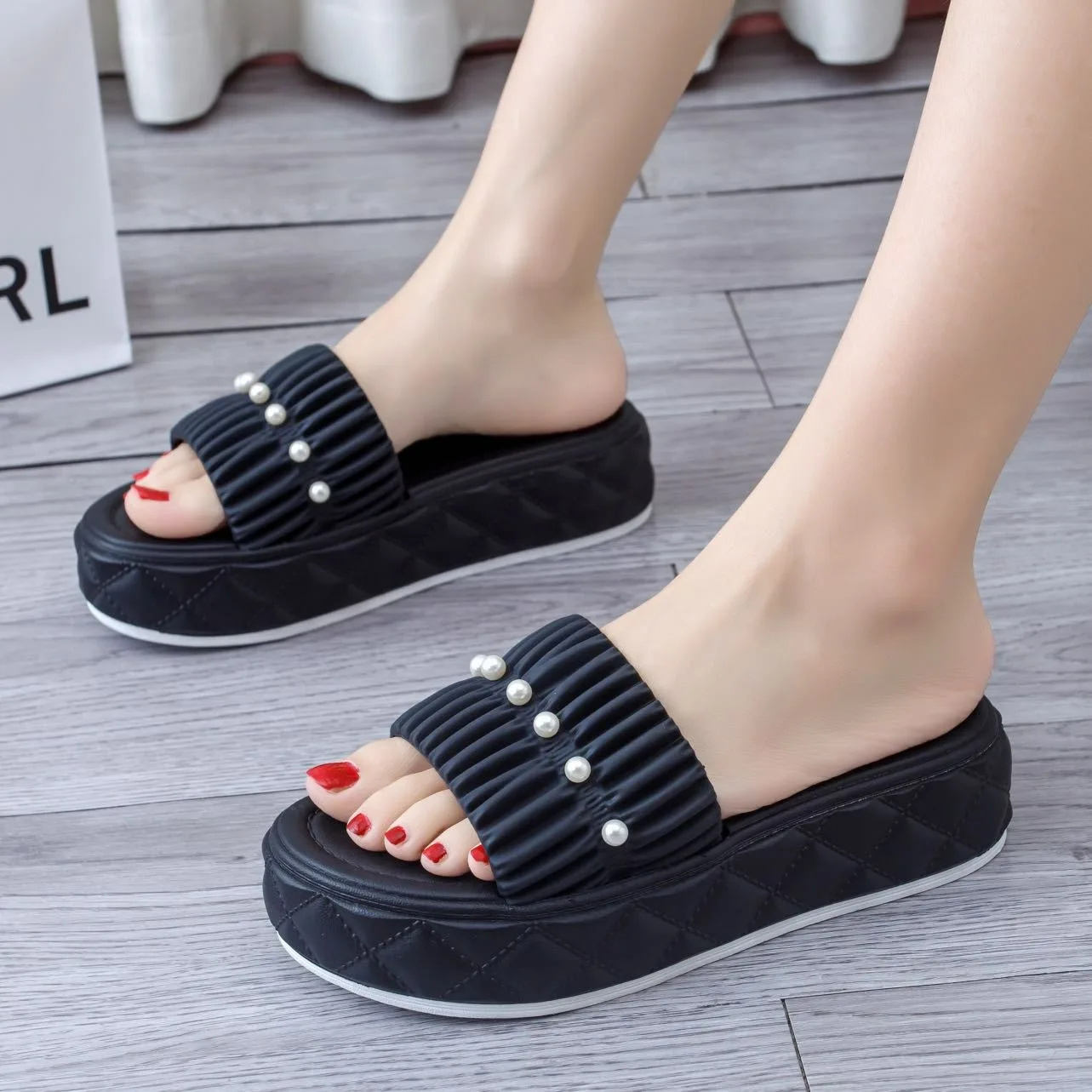 Fashion latest simple beach pcu custom outdoor platform slippers design print soft 2024 for women