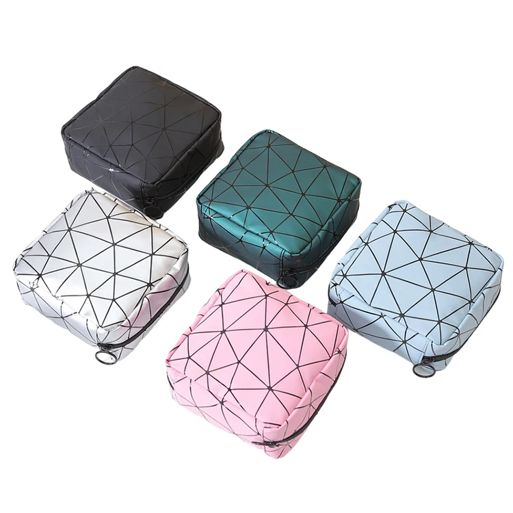 Portable Multifunctional Pu Women Menstrual Sanitary Napkin Organizer Pouch Makeup Pouch Small Travel Rhombus Cosmetic Bag