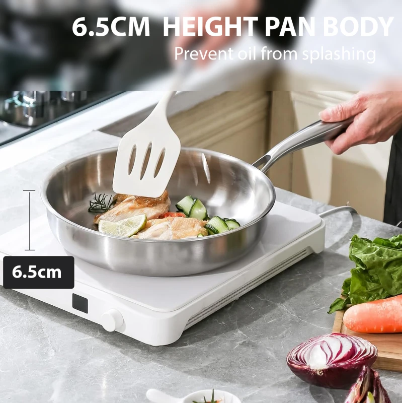 Professional Food Grade 3.5mm Frypan Kitchenware 3-ply 304 Stainless Steel Nonstick Kitchen Cooking Pots And Pans