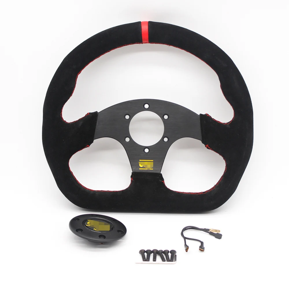 Fast Road Race Track Car Flat D Suede Leather 320mm Racing Sport Steering Wheel