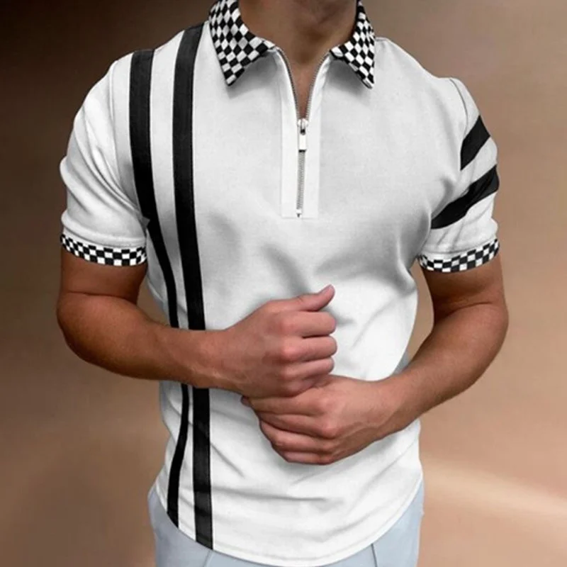 wholesale 3D printed T-shirt lapel zip polo Quick dry and breathable mens clothing polo shirts