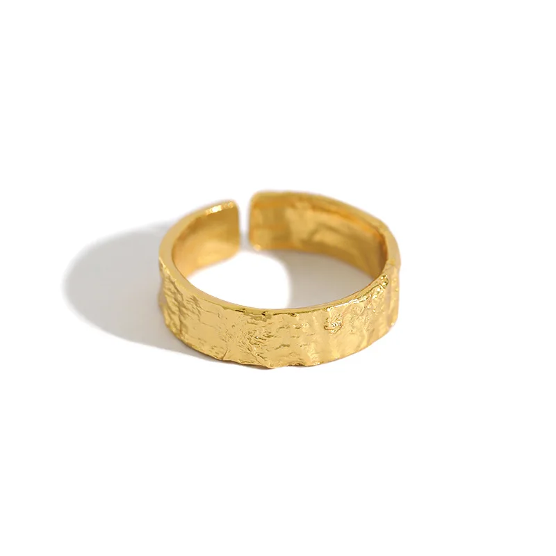 S925 sterling silver irregular concave pattern open ring