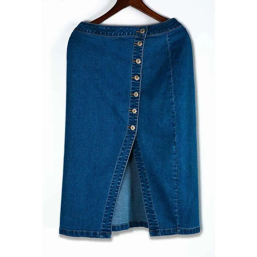2023 Women Fashion Denim Pencil Skirt High Waisted Blow Knee Button Blue Jeans Skirts