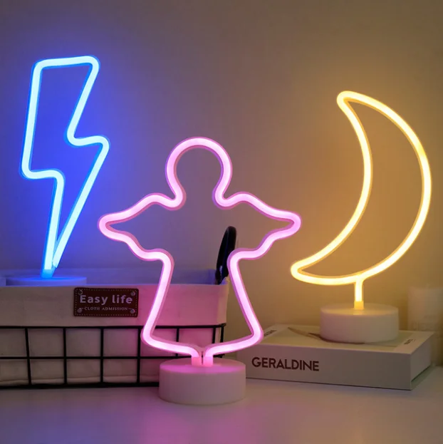 Neon Sign USB LED Decoration Unicorn Flamingo Lamp Moon Rainbow For Home Kid Room Bedside Night Light Decor Light For Children