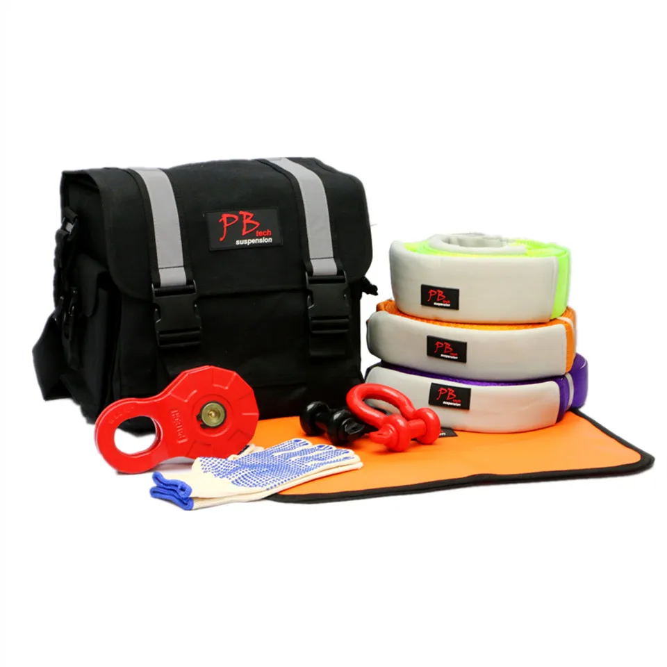 Emergency Recovery Gear Tools Bag Offroad Tree Trunk Winch Extension Snatch Strap Rescue Tow Rope +D Ring Shackles for 4WD 4x4