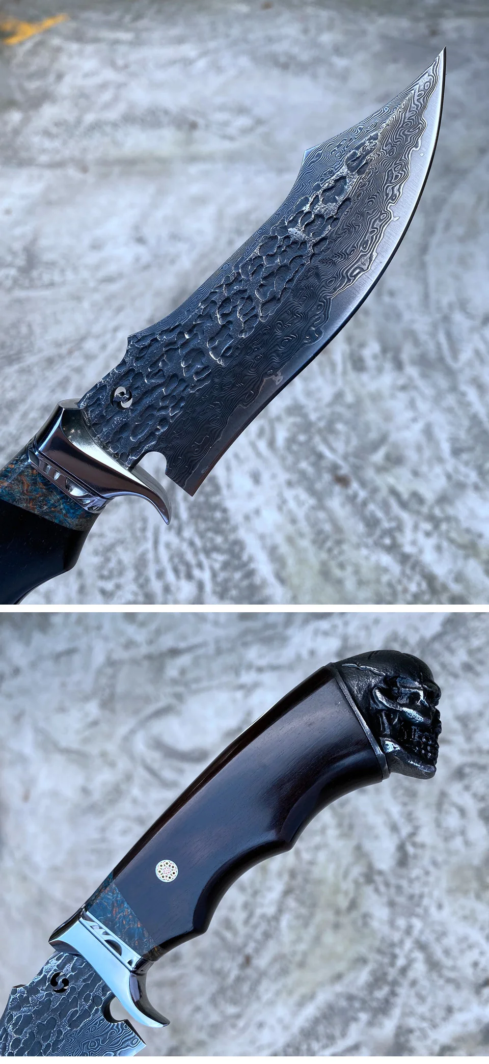 Outdoor EDC Camping Survival Tool Self Defence Knife Handmade Damascus Steel Fixed Blade Hunting Knives with Ebony Wood Handle