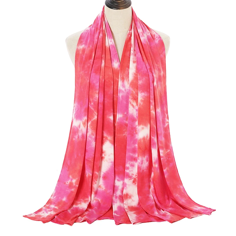 
Hot Sale Skin Friendly Multi Color Tie Dyed Mercerized Cotton Lady Headscarf Ethnic Style Hijab Shawls 