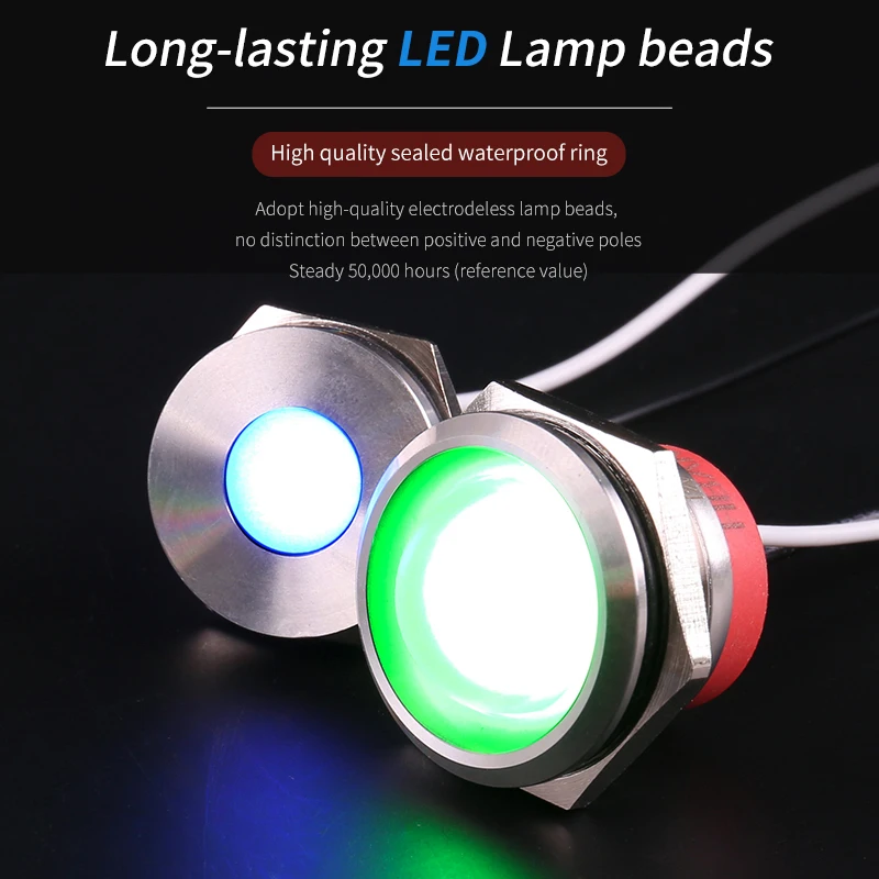 HBAN 16mm Led Pilot Indicator Light Rgb Stainless Steel Ip67 Waterproof Signal Lamp Panel Mount Pilot Light Led Indicator