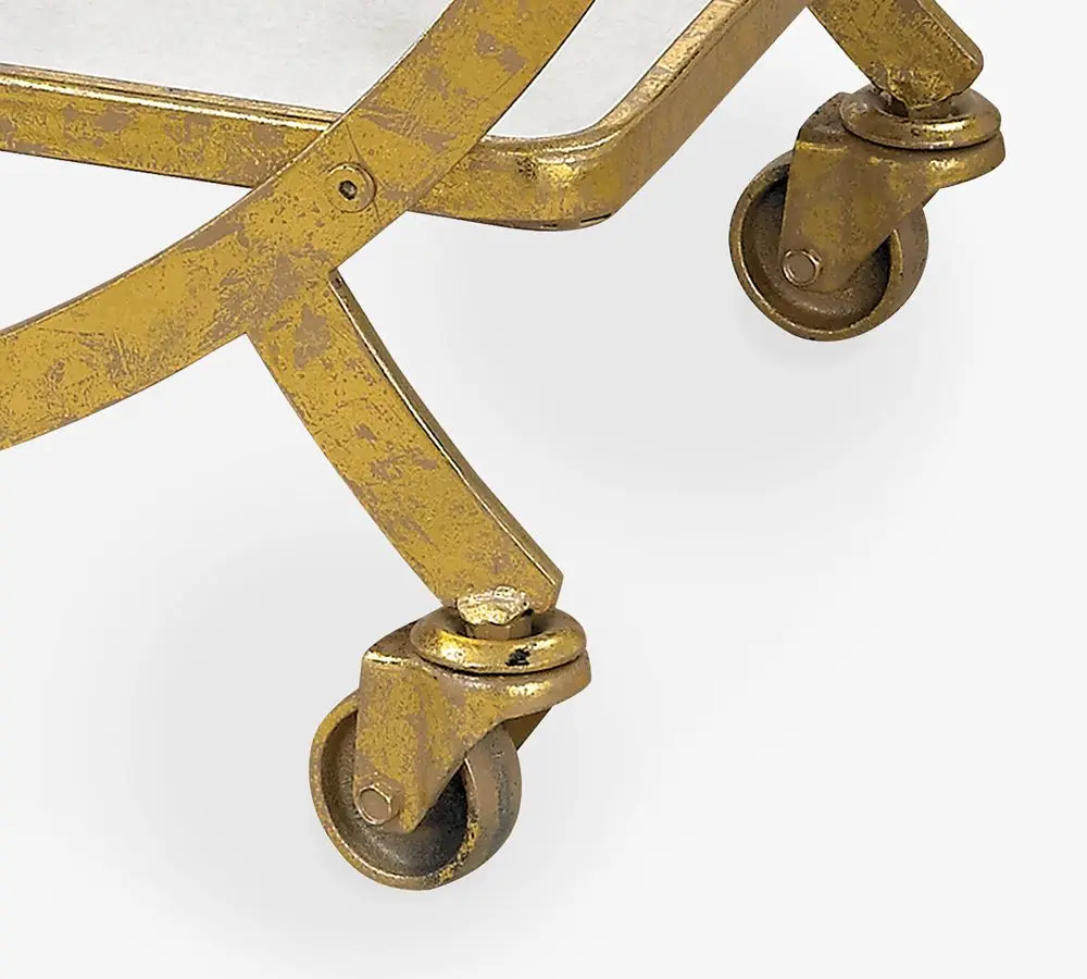 Bar Cart Furniture 2 Tier Gold Metal Kitchen Serving Bar Trolley Cart For Dining Room