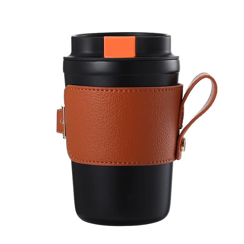Everich 350 ml Custom Logo Office Camping Coffee Milk Mug Double Wall Stainless Steel  BPA Free Mug with Leather Sleeve