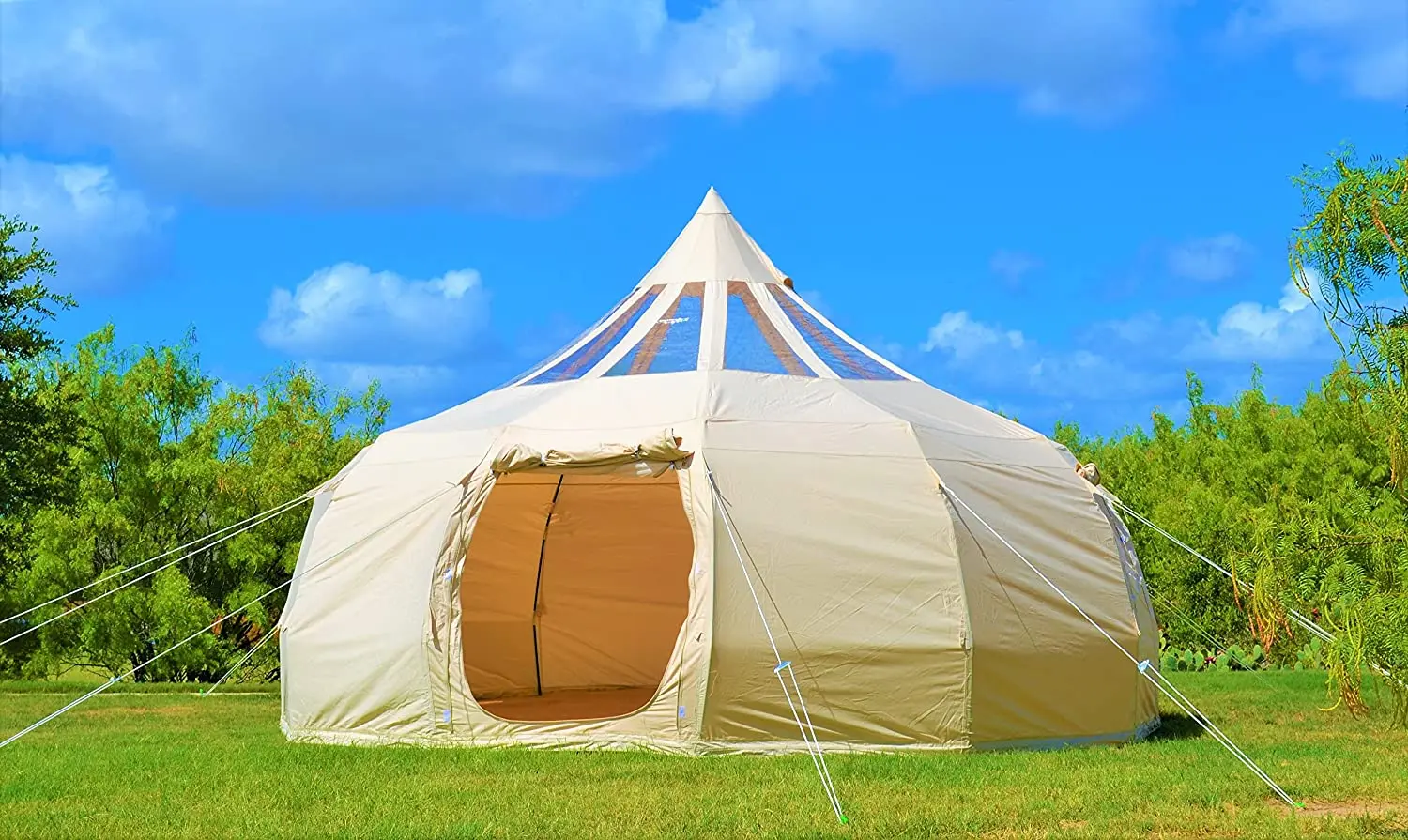 CLM Custom Glamping Tent Wall Yurt House Family Tent Fire Resistant Outdoor Cotton Canvas Lotus Belle Tent