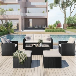 OEM/ODM UK Fire Resistant Garden Sofa Rattan Furniture Lounge Set Modern Rattan Garden Furniture Sofa Set