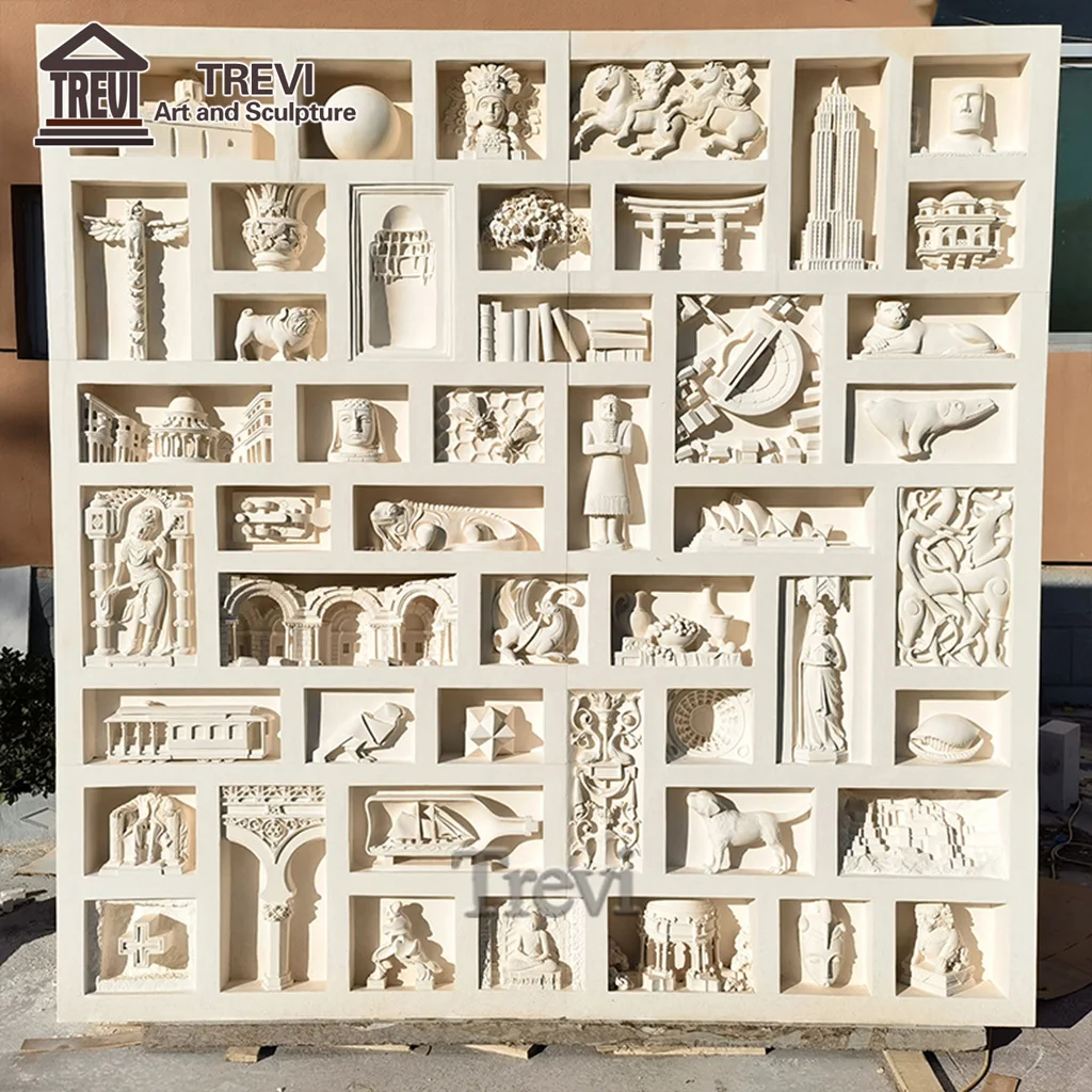 Pure Hand Carved High End Marble Wall Stone Relief Sculpture